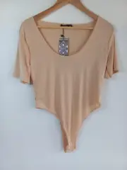 Boohoo Plus Textured Slinky Plunge Bodysuit Size 16 Womens BNWT