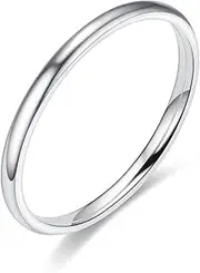 [Moplusea] 2mm Stainless Steel Classical Plain Stacking Band Statement Wedding Promise Ring For Women Girls
