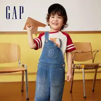 在飛比找momo購物網優惠-【GAP】男幼童裝 Logo牛仔吊帶短褲-藍色(890427