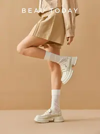 在飛比找Yahoo!奇摩拍賣優惠-廠家出貨BeauToday奶油泡芙系列樂福鞋女白色厚底小皮鞋