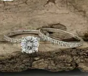 Round Solitaire Ring Bridal Ring Set Engagement Ring Anniversary Band 925 Silver