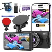 Dash Cam Front and Rear, Dash Cam 4K WiFi/APP Control Dashcam W/ 64GB Card Da...