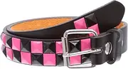 [beltiscool] Kids 1" Snap On Black & Fuchsia Checkerboard Punk Rock Studded Leather Belt