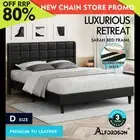 ALFORDSON Bed Frame Double Size Upholstered Wingback Base Black Leather SARAH