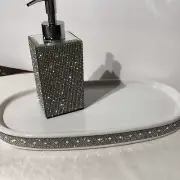 Rachel Zoe Bathroom Ceramic Rhinestone Trim Tray & Soap Dispenser NEW