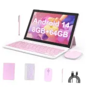Android 14 Tables 10 inch, 2 in 1 Tablet, Quad-core Processor, Pink CP20