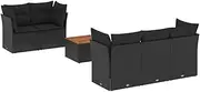 vidaXL 6 Piece Garden Sofa Set with Cushions and Storage - Black Poly Rattan Outdoor Modular Couch with Acacia Wood Table for Patio, Garden, Terrace