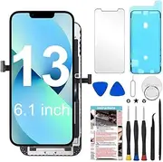 for iPhone 13 Screen Replacement 6.1 inch (A2482,A2631,A2633,A2634,A2635), 3D Touch LCD Display Digitizer Frame Assembly with Repair Tools