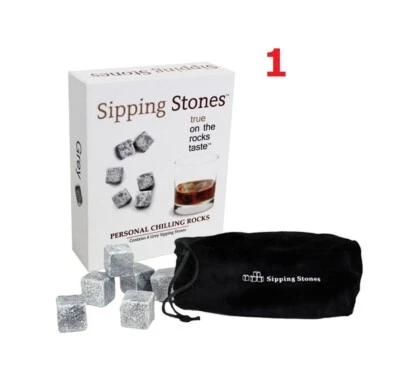 Sipping Stones Whiskey Rocks-Set 6 Grey Whisky Chilling Rocks in Gift Box 2 pack