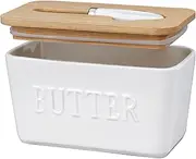 JSHKY Butter Dish, Embossed Porcelain Butter Storage, Large Ceramic Butter Container for Countertop, Butter Keeper, Butter Holder, AU, Color: White