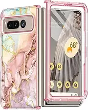 for Google Pixel Fold Case,Built in Front Screen Protector,Gold Glitter Marble Pattern Hard PC Slim Shockproof Full Body Drop Protective Case for Google Pixel Fold (2023), Rose Gold