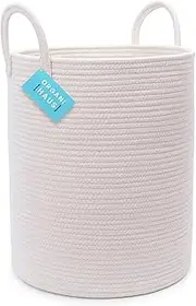 OrganiHaus White Laundry Basket 15x18, Cotton Rope Basket for Blankets, Tall Woven Baskets for Storage, Large Basket for Toys, Soft Blanket Holder Bin, Boho Blanket Basket for Living Room