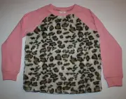 New Hanna Andersson Girls 10 year Leopard Print Faux Fur Pink Sweatshirt Top 140
