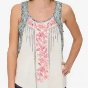 Miss Me Women's Floral Rayon Beaded Embroidered Tank Top Sz S SUPER CUTE!