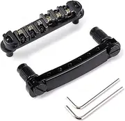 ERINGOGO Roller Saddle Bridge Tailpiece Kit for Electric Guitar Easy Install Replacement Parts with Studs Wrenches Black for Enhanced Sound Quality and DIY Fun