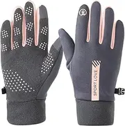[uxcell] Winter Ski Snow Gloves, 1 Pair Waterproof Winter Warming Gloves Touchscreen Skiing Working Gloves for Women, Grey-Pink