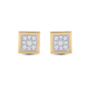 14k Yellow Gold Round Diamond Square Earrings 1/3 Cttw
