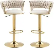 2X Height Adjustable Swivel Bar Stool Velvet Golden Base Barstools Chairs Padded Seat Ivory