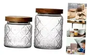 Glass Jars with Wood Lids, Jars with Lids, Vintage Glass Jar Set of 2 Begonia