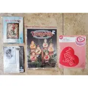 (4) Bucilla, Dimensions, Works of Art Cross-Stitch & Stencil Kits Bicycle, Cat