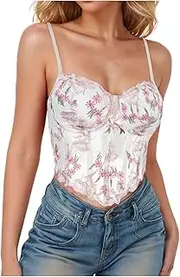 [JPGIF] Women's Lace Up Corset Fallow Sling Bustier Floral Print Shapewear Weekend Party Crop Top Fashion Sexy Body Shaper
