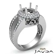 Diamond Engagement Oval Semi Mount Halo Pave Split Shank Ring Platinum 1.35Ct