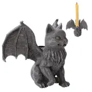 Gothic Vampire Winged Cat Gargoyle With Fangs Raising Paw Candle Holder Statue