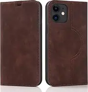 [QLTYPRI] Wallet Case for iPhone 12/iPhone 12 Pro (6.1 inch) Compatible with Magsafe Charger, Magnetic Flip Folio PU Leather Phone Case with RFID Blocking Card Slots Kickstand Shockproof Cover-Coffee