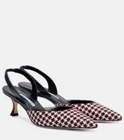 [Manolo Blahnik] Manolo Blahnik Carolyne 50 houndstooth slingback pumps AU 11 white