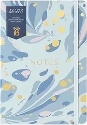 Busy B A5 Busy Life Notebook - Blue Marble Cover - Perfect for Students, Teachers, Work & More with Lined Pages, Undated Month Planners, Stickers, Storage Pocket & Elastic Closure