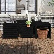 4 Piece Black Garden Box Set - Outdoor Storage Solutions with Lid - Solid Pine Wood Deck Patio Shed - Rustic Furniture Design Large Ample Space