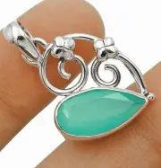 Natural Aquamarine Chalcedony 925 Solid Sterling Silver Pendant @B8-6