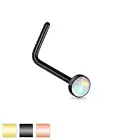 White Opal Flat Top Surgical Steel L bend Nose Stud Rings 20G