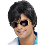 1970's Shag Wig Black Short Flicked Fringe Fancy Dress Men 70s Costume Accessory