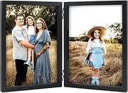AVEAX Double 5x7 Picture Frame Hinged Folding Photo Frame with Glass Front Vertical Frame on Desktop, Black