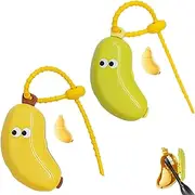 2PCS Banana Toothbrush Case, Cute Banana Travel Toothbrush Storage Box, Portable 2in1 Toothbrush Cover- with Toothpaste Dispenser for Hiking Camping (Yellow+Green)