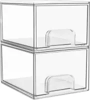 Vtopmart 2 Pack Clear Stackable Storage Drawers, 4.4'' Tall Acrylic Bathroom Mak