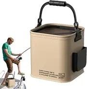 Fishing Bucket - Fishing Bait Bucket, Collapsible Fish Bait Bucket | Waterproof Bucket for Lures and Baits Storage with Side Pocket, Portable Waterproof Water Bucket for Hiking