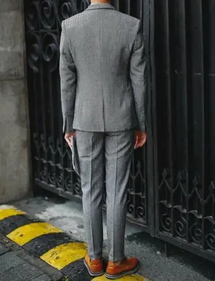 FINDSENSE品牌 韓國男 羊毛呢人字紋 三件式西裝外套 成套西裝 修身西裝 西裝外套 外套+背心+褲子