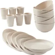 18Pcs Wheat Straw Dinnerware Sets Unbreakable Reusable Dinnerware Set Kitchen C