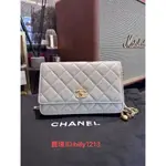 世嘉二手 CHANEL 香奈兒 WOC 小金球鏈條金扣 羊皮灰色迷你單肩斜挎包 AP1450