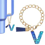 Letter Charm for Stanley Tumbler Cup Initial V Charm Accessories Keychain Blue