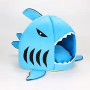 Shark Cat Bed, Cozy Shark Shaped Pet House, Soft Washable Cave Bed with Anti Slip Bottom for Cats and Small Dogs (Blue)
