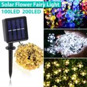 100/200 LED Solar Fairy Cherry Blossoms String Lights Outdoor Garden Party Decor
