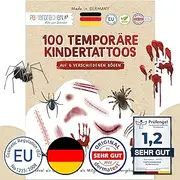 Papierdrachen Halloween Tattoos for Adults - from Germany - Adhesive Tattoos for Halloween with Scars, Blood, Wounds, Scratches and Spiders - for Halloween Costume - Vegan - Set of 18