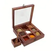 Wooden Spice Box Sheesham Masala Box Containers Jars Cum Kitchen Spice Box