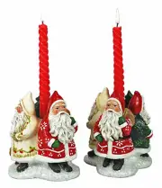 PAIR OF VICTORIAN SANTA CANDLE HOLDERS - CHRISTMAS CANDLESTICK PAIR