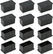 Suiwotin 12PCS 2" x 1" PVC Rectangle Rubber Chair Leg Tips Caps, 50mm x 25mm Table Foot Caps, Furniture Foot Table Chair Leg End Cap, Anti-Slip Chair Leg Floor Protectors, Black