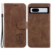 For Google Pixel 7a Wallet Case With Hand Strap Imprinted Tiger Pattern Pu Leather Stand Phone Cover