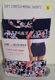 Jane and Bleecker Womens 2-Pack Sleep Shorts, Blue Floral, Small